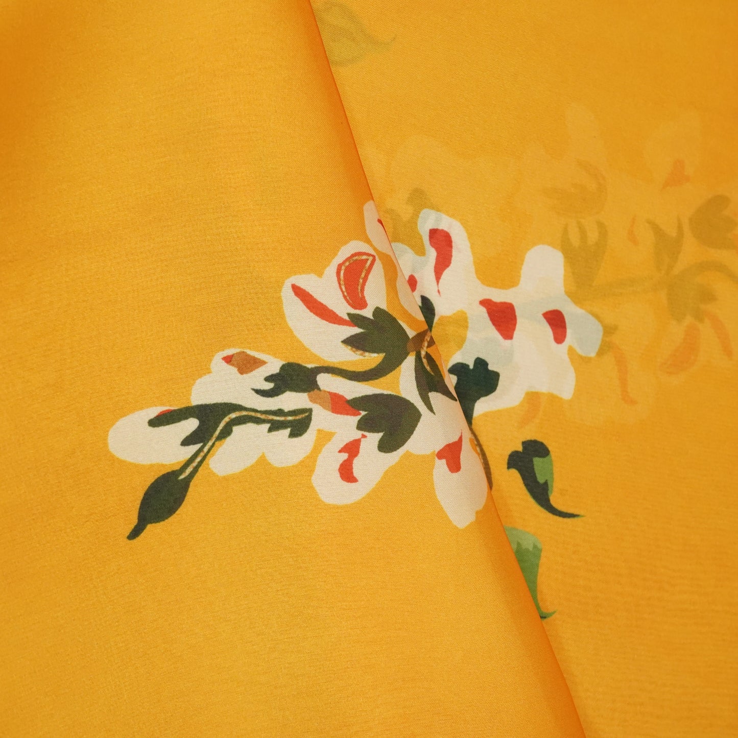 Yellow Floral Print Satin Georgette -MTF-26945