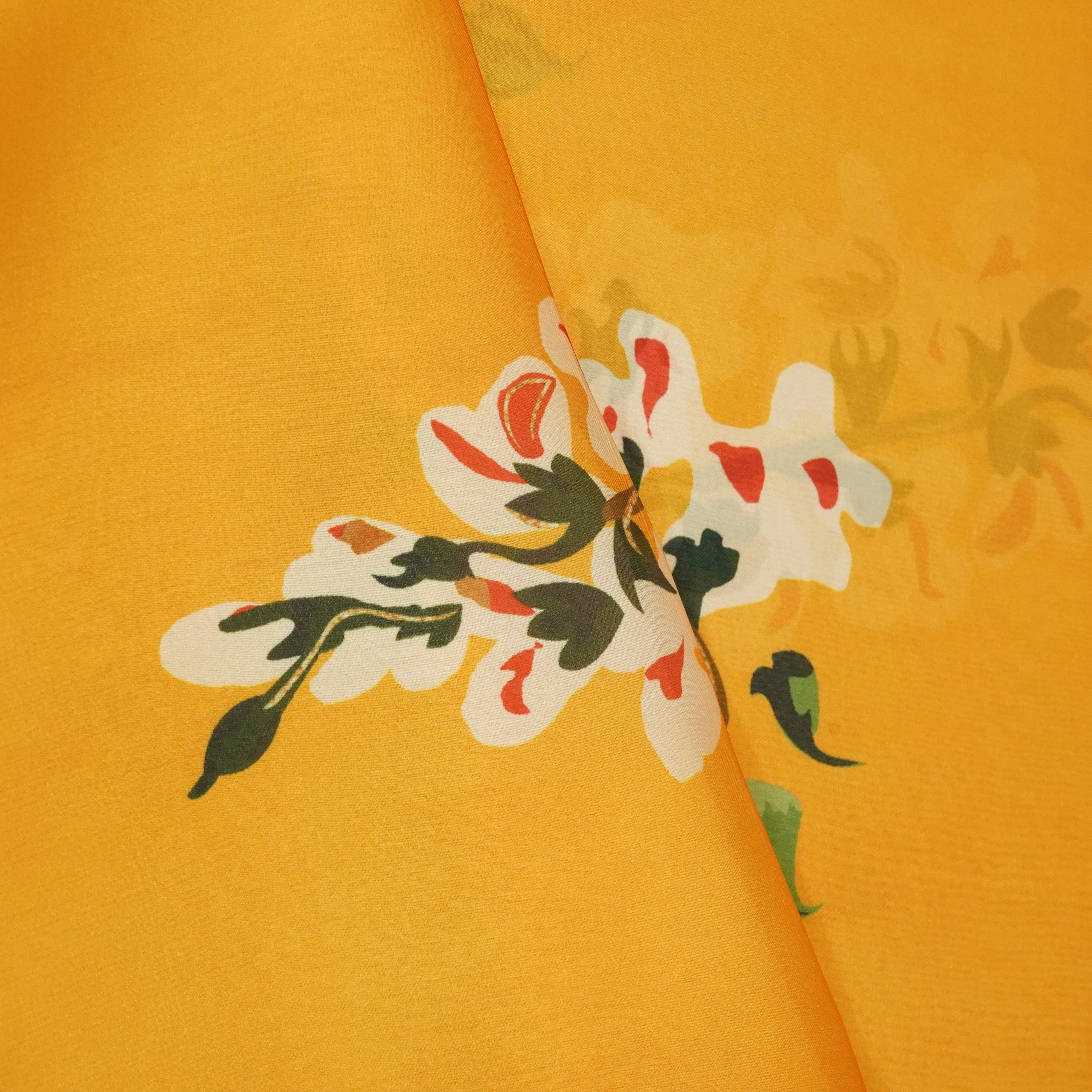 Yellow Floral Print Satin Georgette -MTF-26945 - TradeUNO