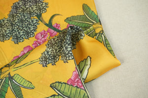 Yellow Floral Print Satin Georgette-MTF-26947 - TradeUNO