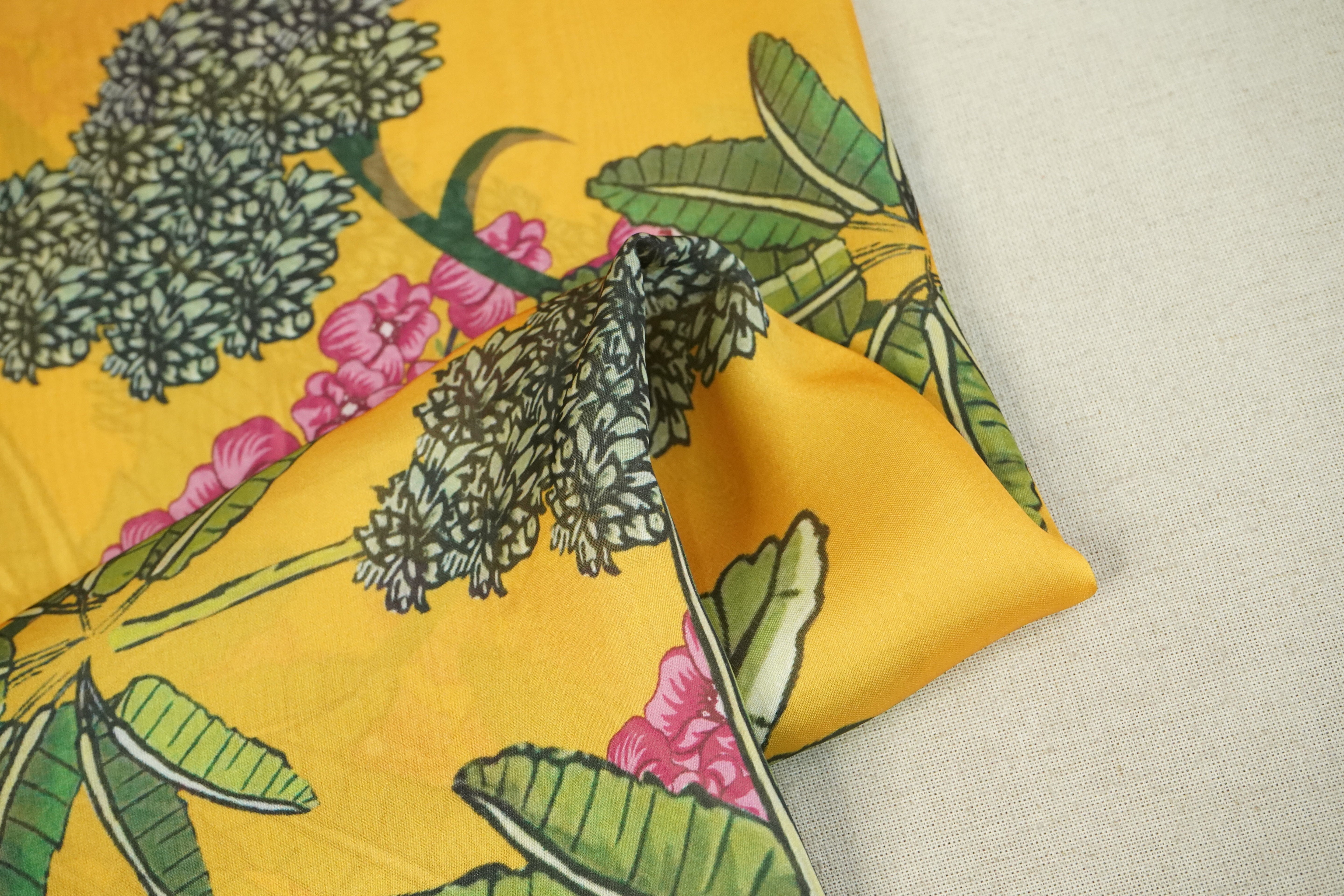 Yellow Floral Print Satin Georgette-MTF-26947 - TradeUNO