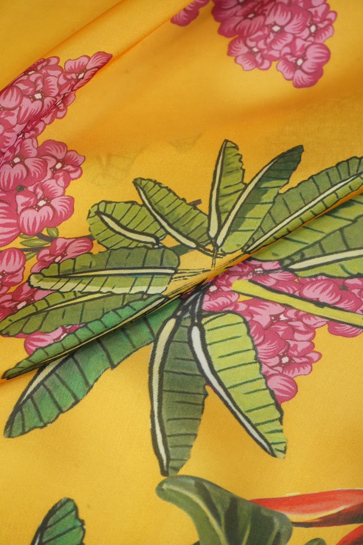 Yellow Floral Print Satin Georgette-MTF-26947 - TradeUNO