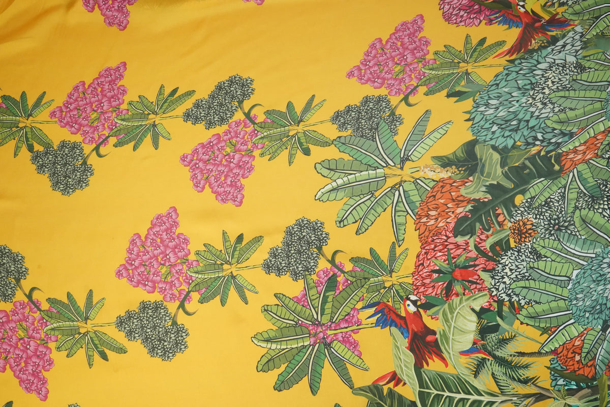 Yellow Floral Print Satin Georgette-MTF-26947 - TradeUNO