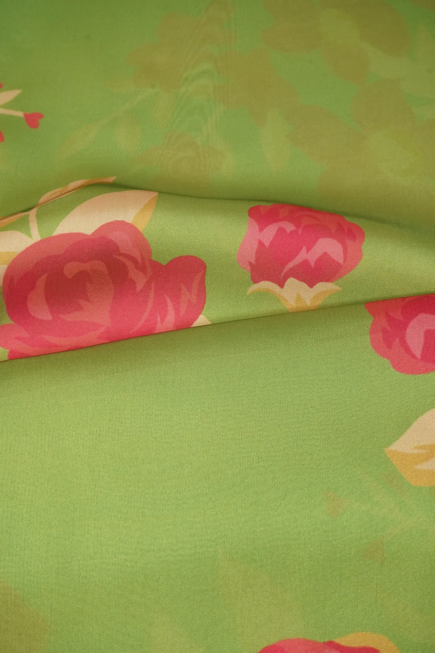 Green Floral Print Satin Georgette-MTF-26948