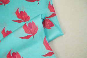 Light Blue Floral Print Satin Georgette-MTF-26949 - TradeUNO