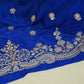 Blue Silver Zari Embroidery Chinon Fabric RA-26950