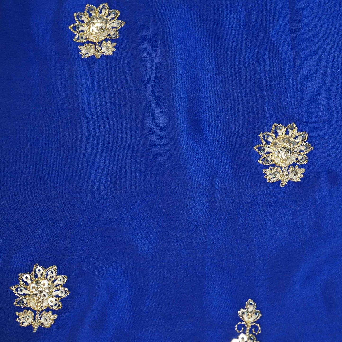 Blue Silver Zari Embroidery Chinon Fabric RA-26950