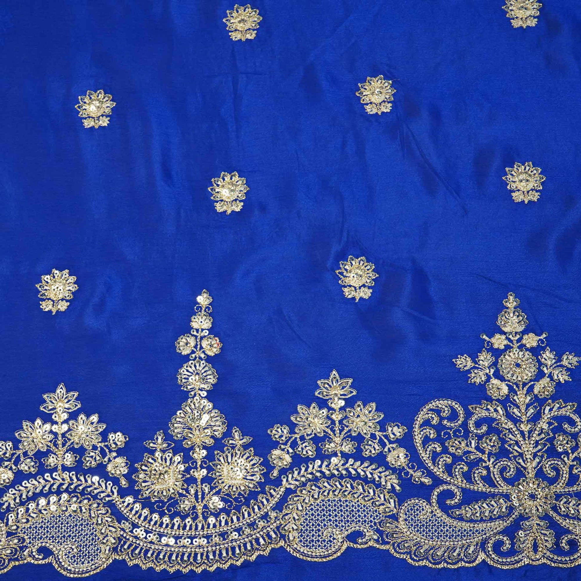 Blue Silver Zari Embroidery Chinon Fabric RA-26950
