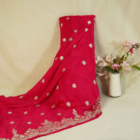 Pink Silver Zari Embroidery Chinon Fabric RA-26951