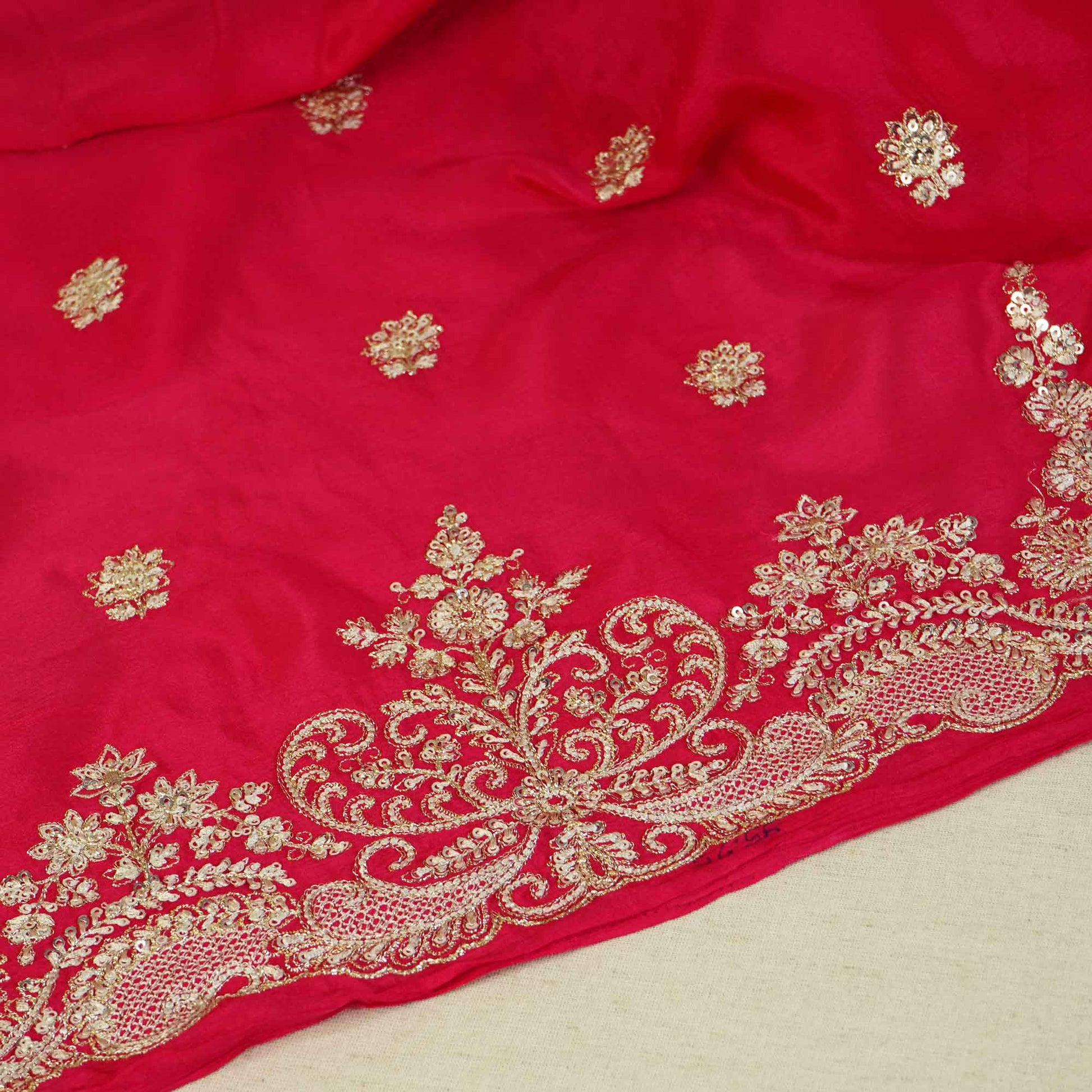 Pink Silver Zari Embroidery Chinon Fabric RA-26951