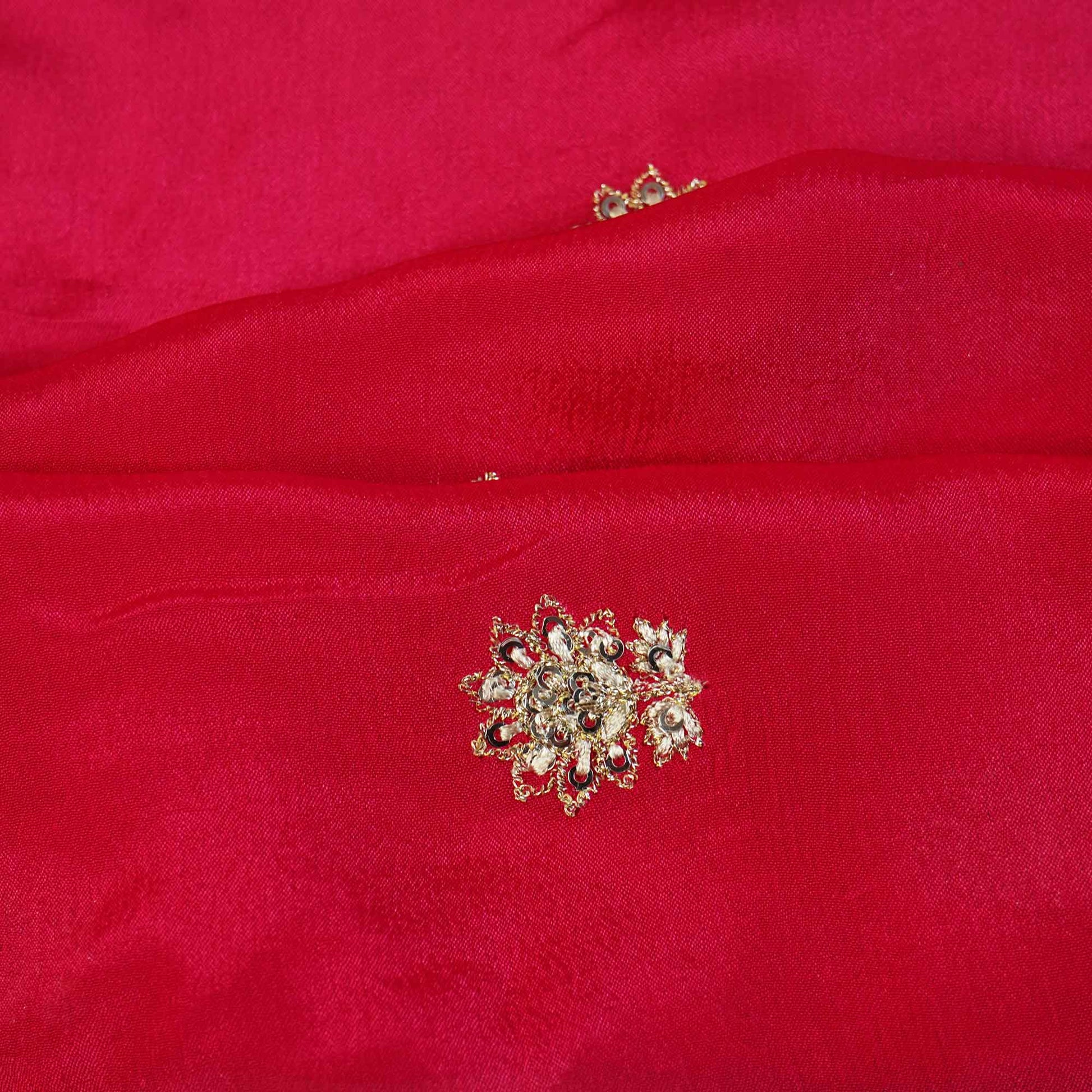 Pink Silver Zari Embroidery Chinon Fabric RA-26951
