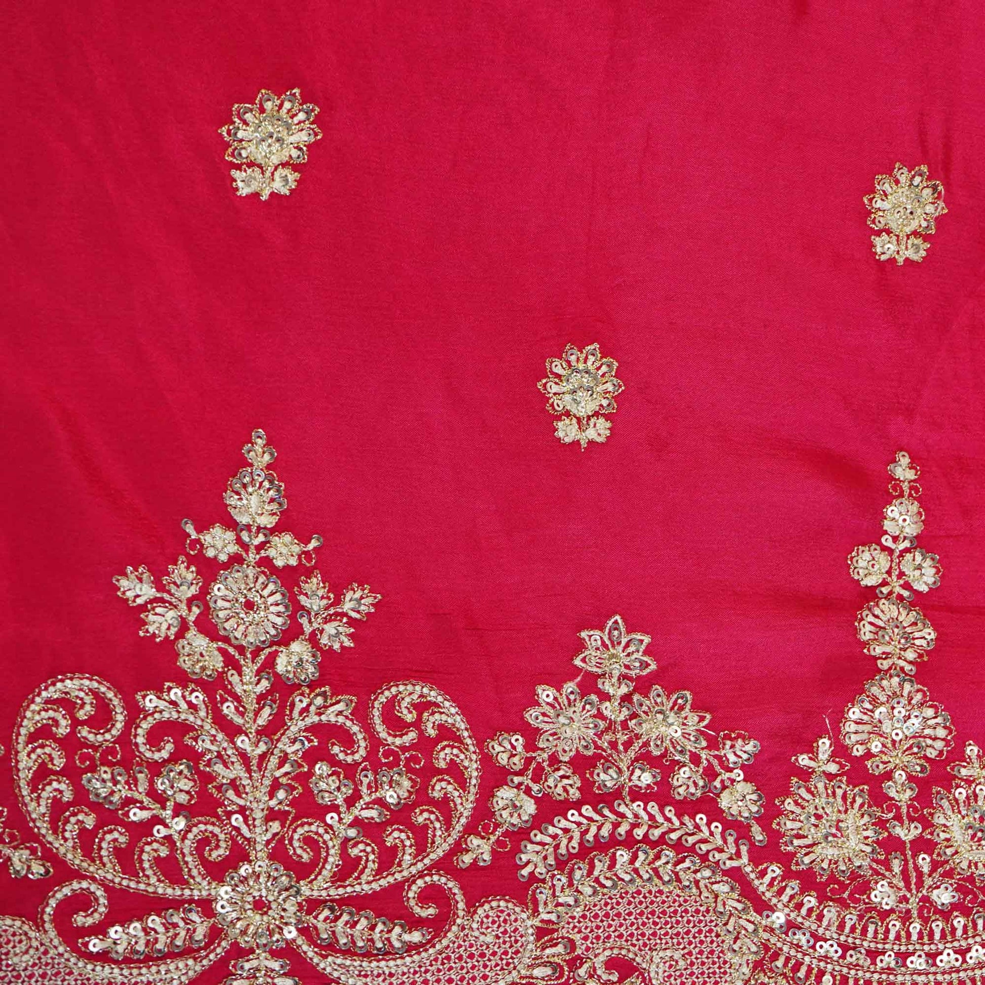 Pink Silver Zari Embroidery Chinon Fabric RA-26951