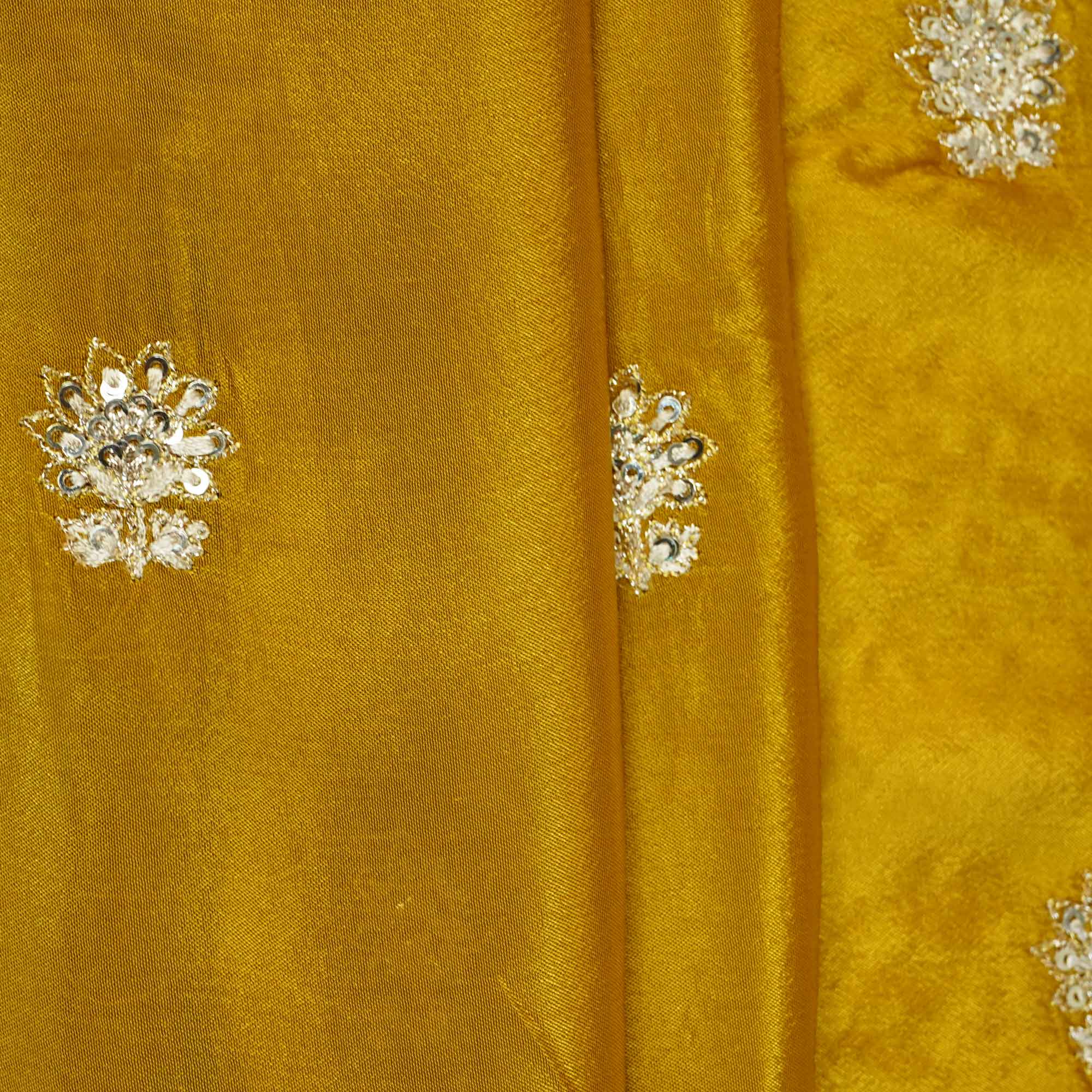 Yellow Silver Zari Embroidery Chinon Fabric RA-26952