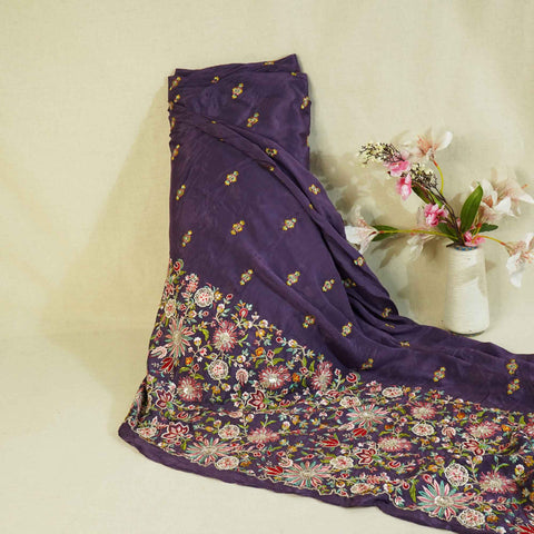Purple Thread Embroidery Chinon Fabric RA-26953