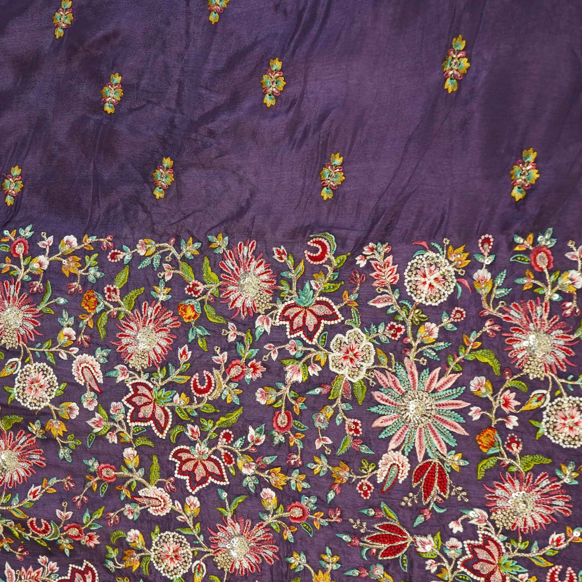 Purple Thread Embroidery Chinon Fabric RA-26953