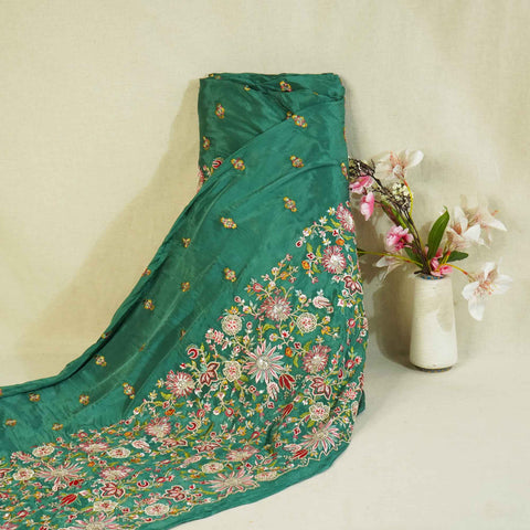 Light Green Thread Embroidery Chinon Fabric RA-26954