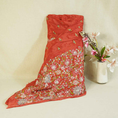 Peach Thread Embroidery Chinon Fabric RA-26955