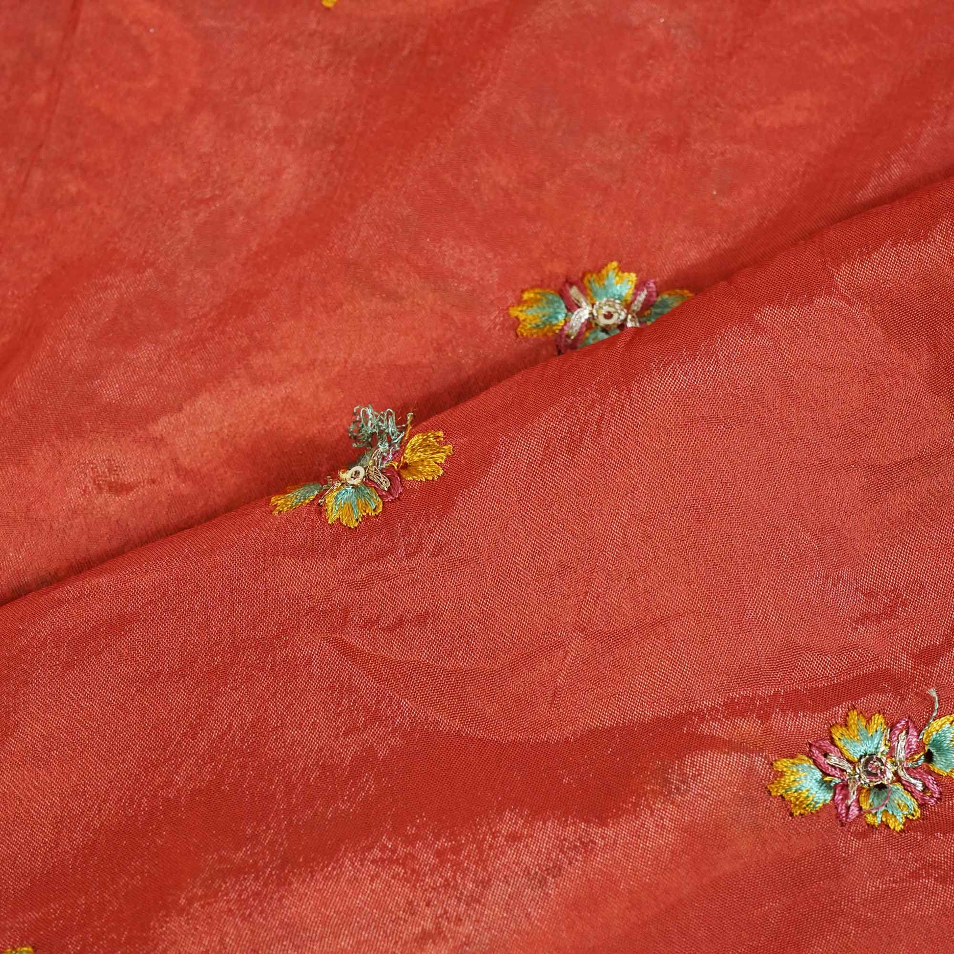 Peach Thread Embroidery Chinon Fabric RA-26955