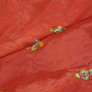 Peach Thread Embroidery Chinon Fabric RA-26955