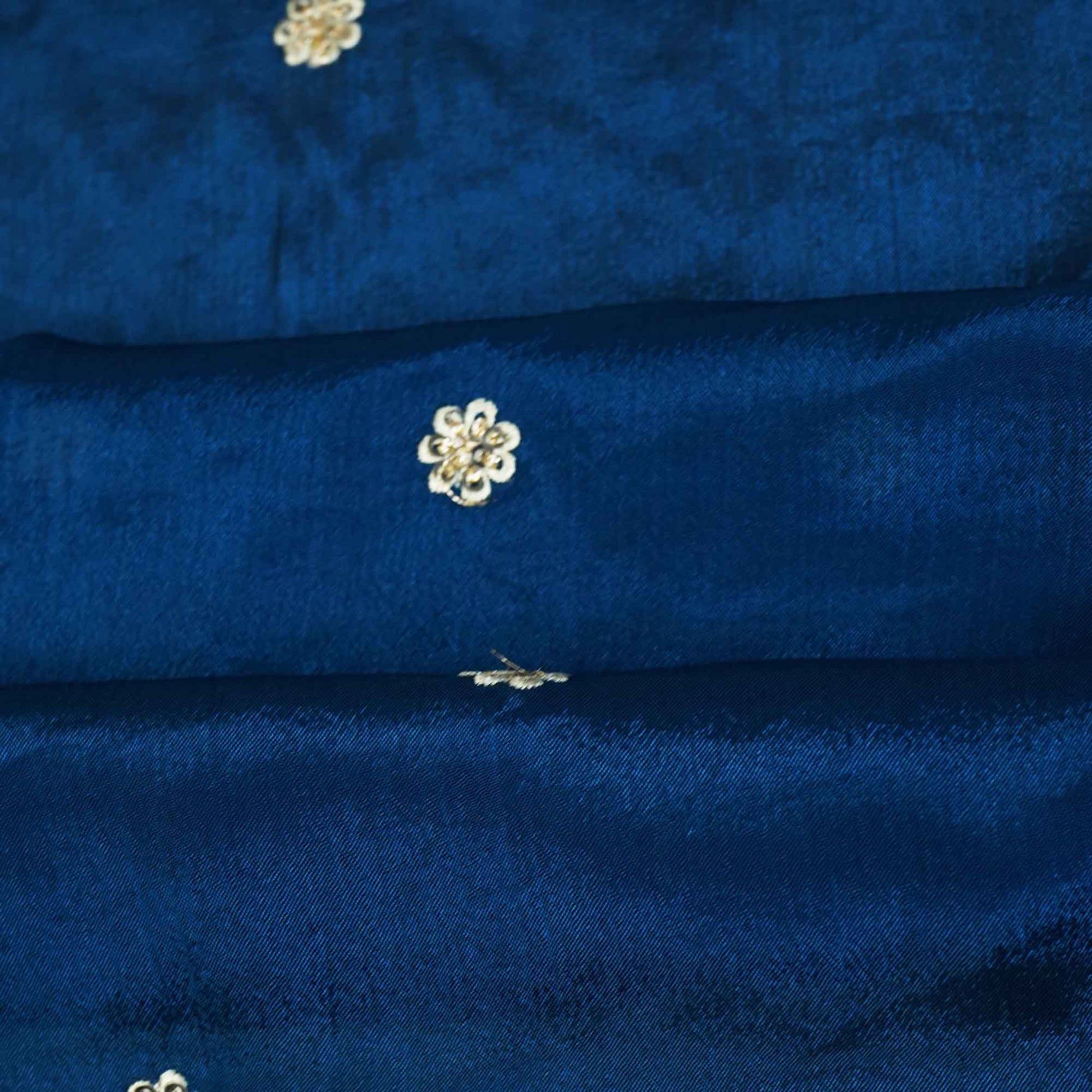 Navy Blue Thread Embroidery Chinon Fabric RA-26957