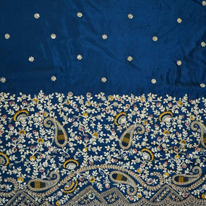 Navy Blue Thread Embroidery Chinon Fabric RA-26957