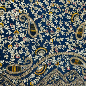 Navy Blue Thread Embroidery Chinon Fabric RA-26957