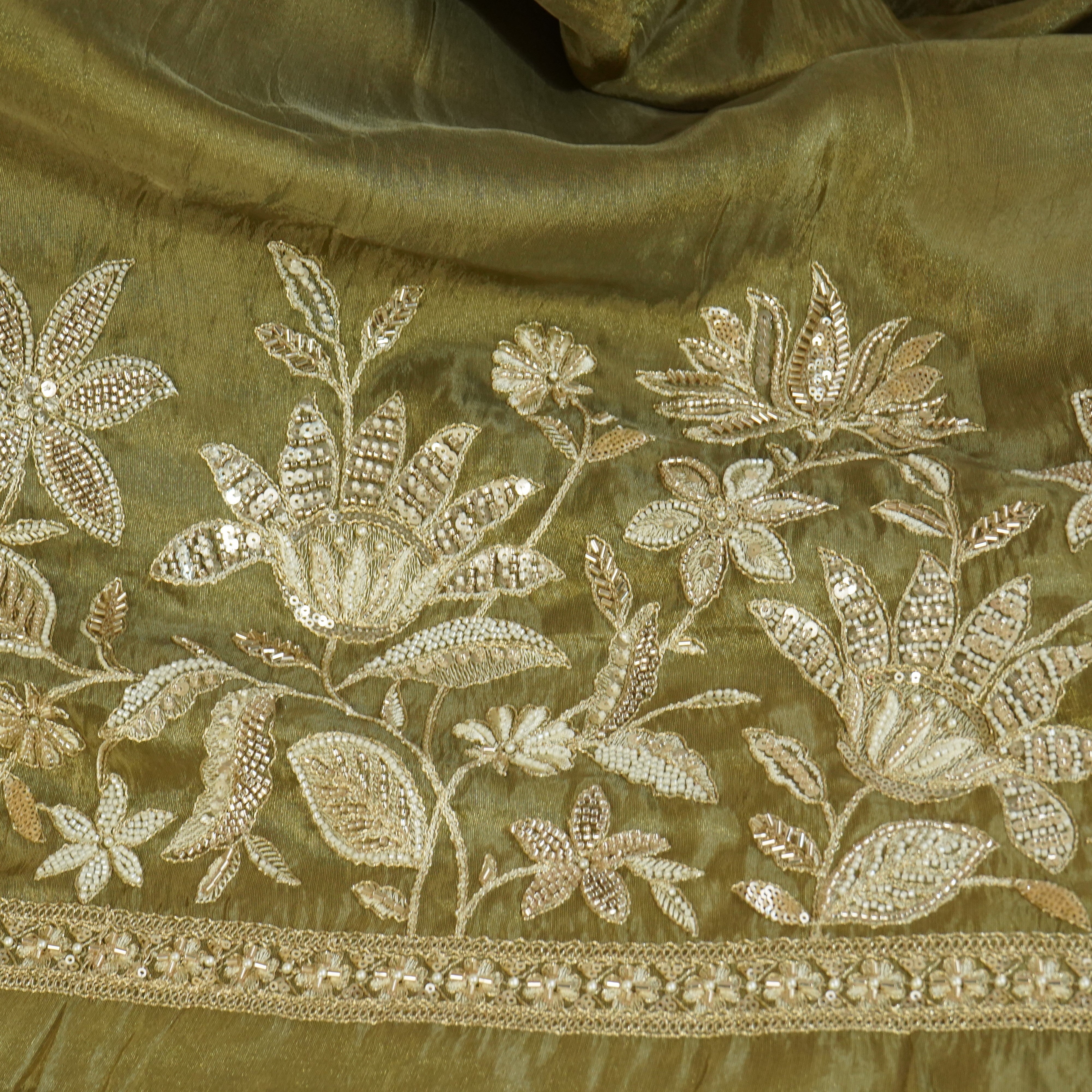 Light Mehndi embroidery cut dana Tissue Silk-GL-26964 - TradeUNO