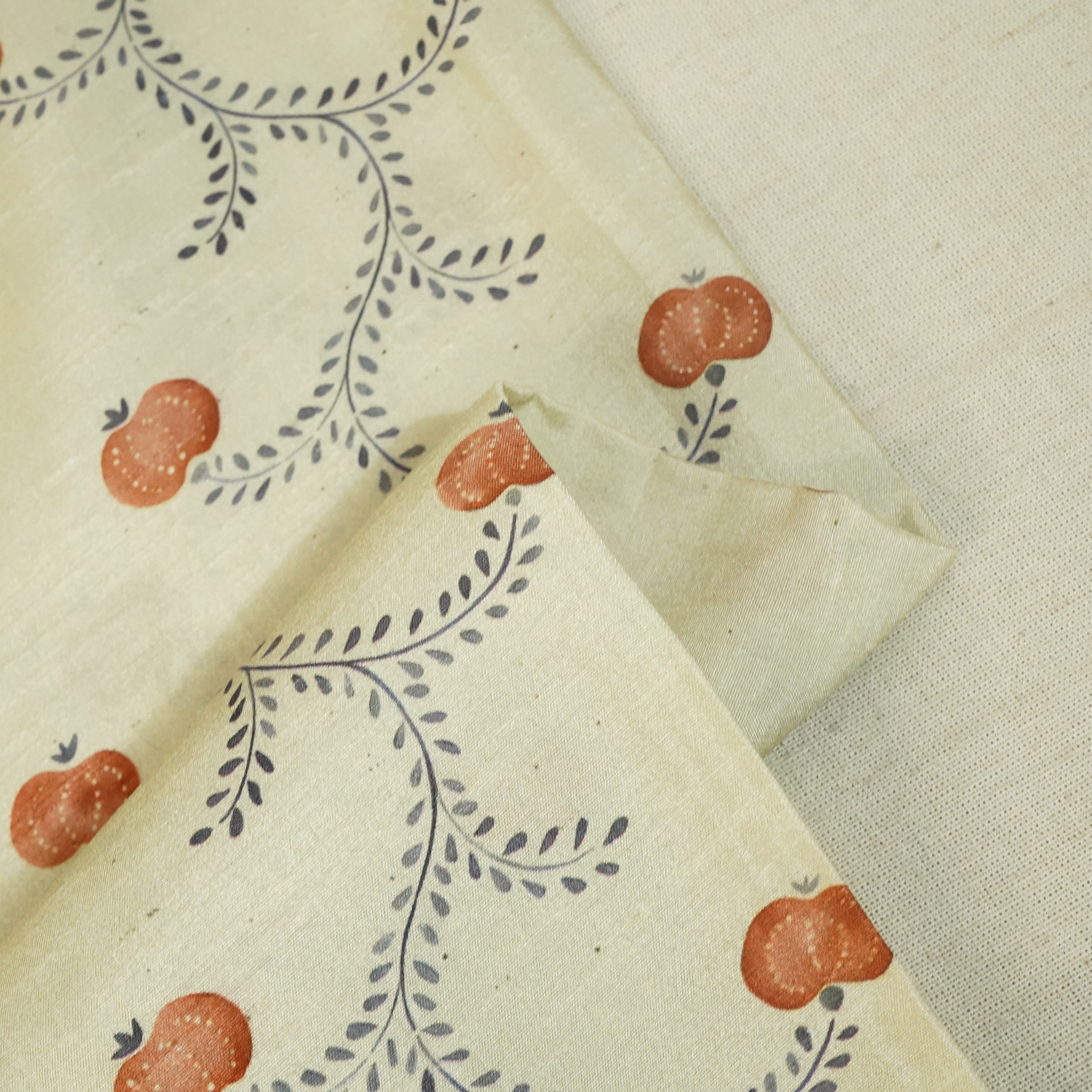 Beige Floral Print Raw Silk Fabric -SNTF-26970 - TradeUNO