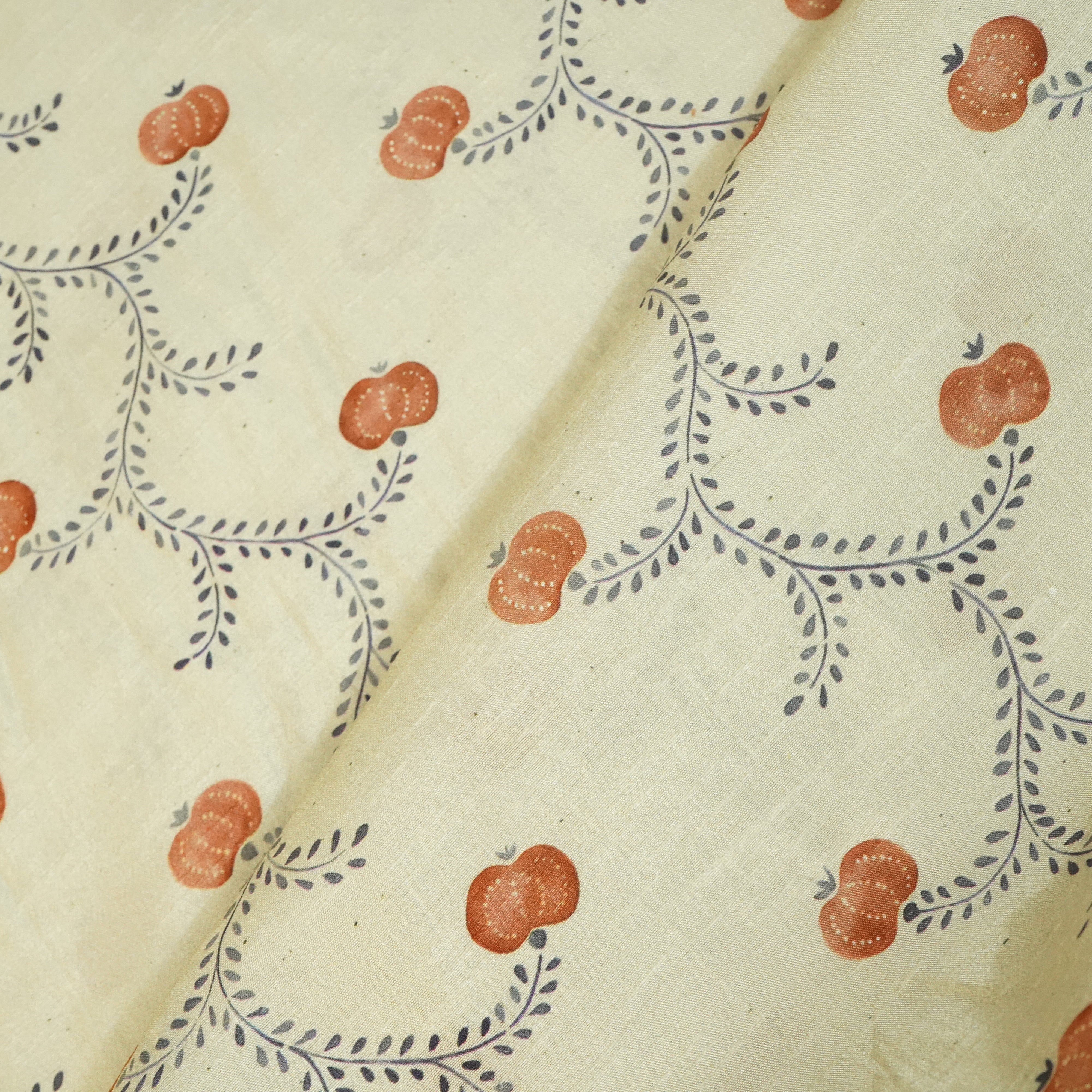 Beige Floral Print Raw Silk Fabric -SNTF-26970 - TradeUNO