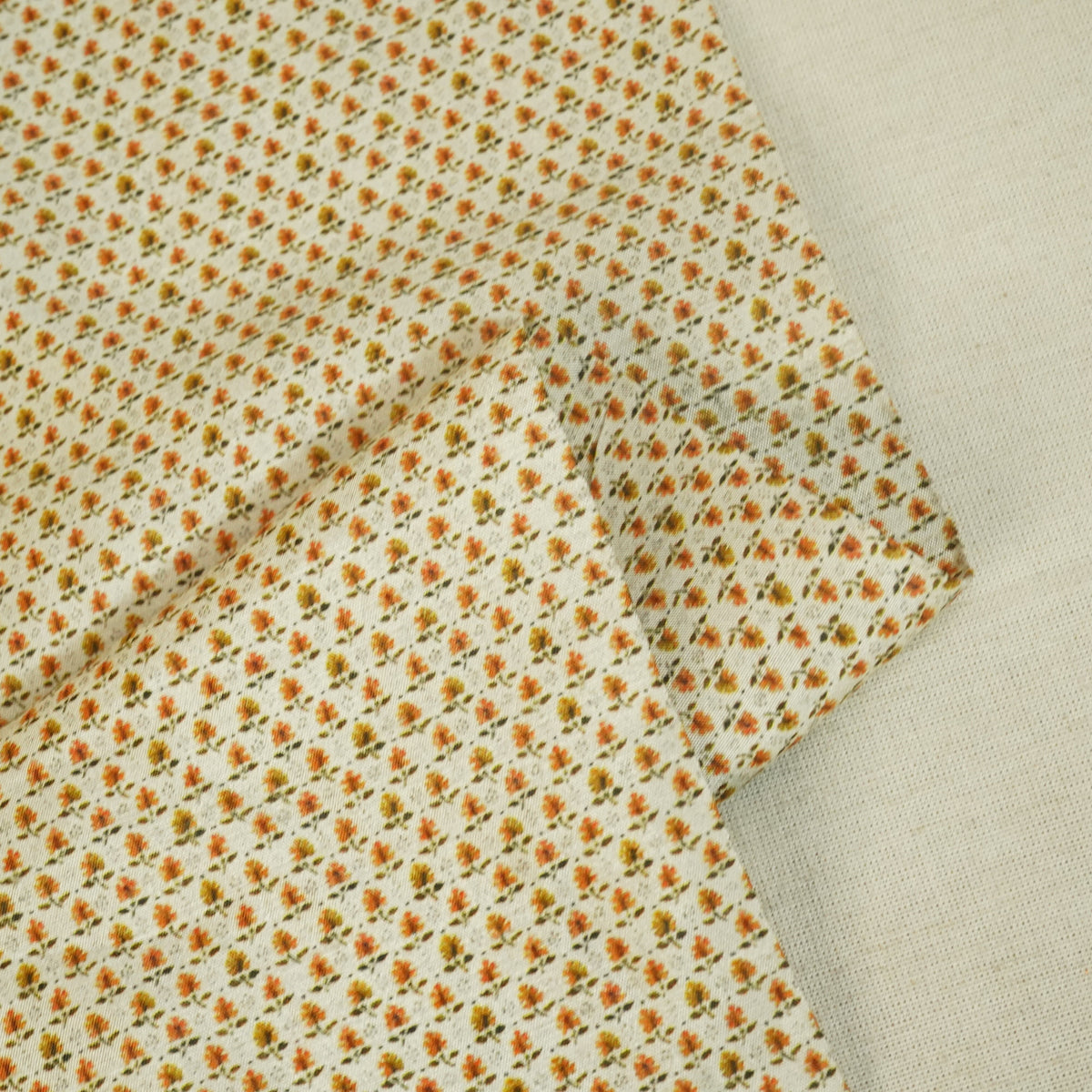 Beige N Yellow Floral Print Raw Silk Fabric-SNTF-26971 - TradeUNO