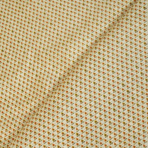 Beige N Yellow Floral Print Raw Silk Fabric-SNTF-26971 - TradeUNO