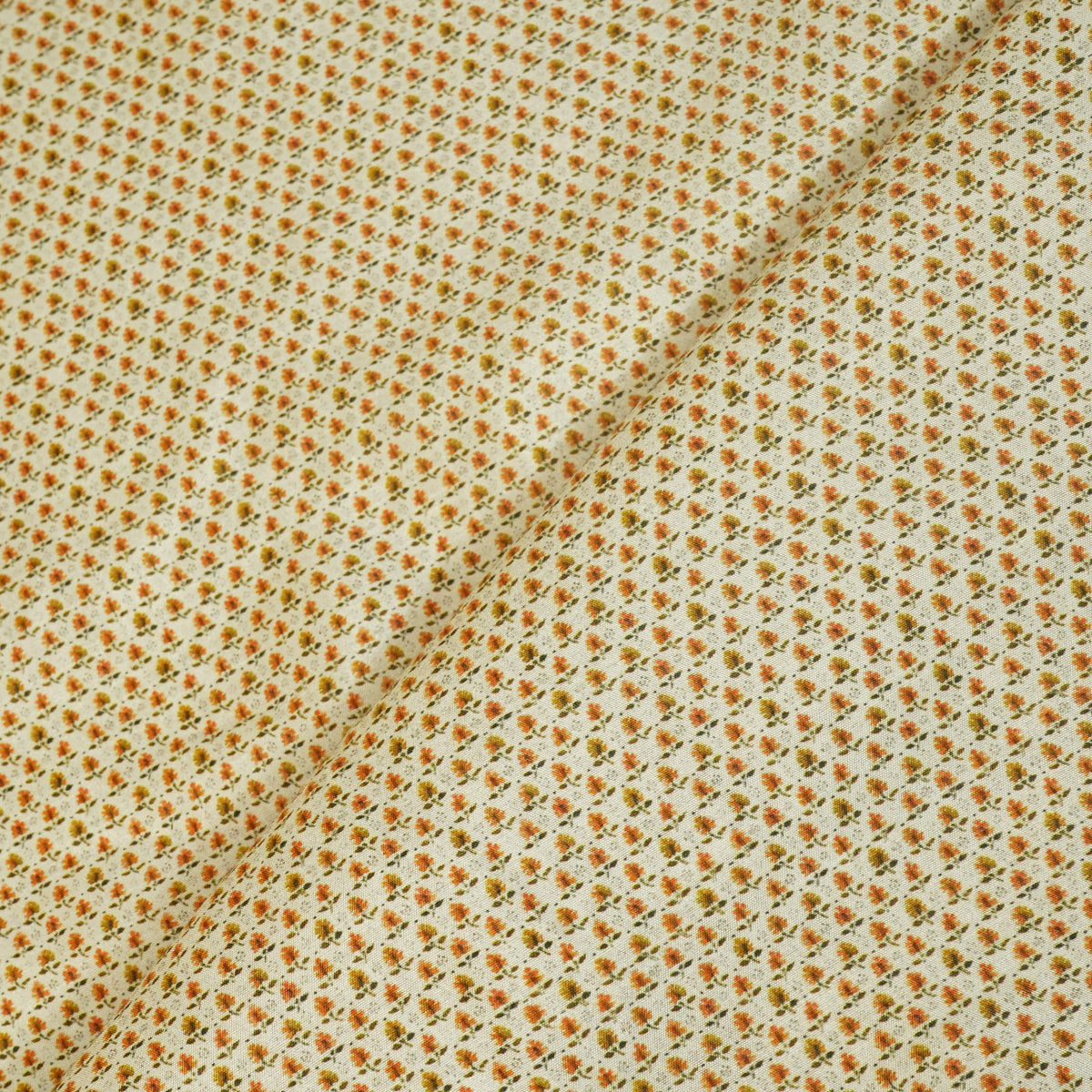 Beige N Yellow Floral Print Raw Silk Fabric-SNTF-26971 - TradeUNO