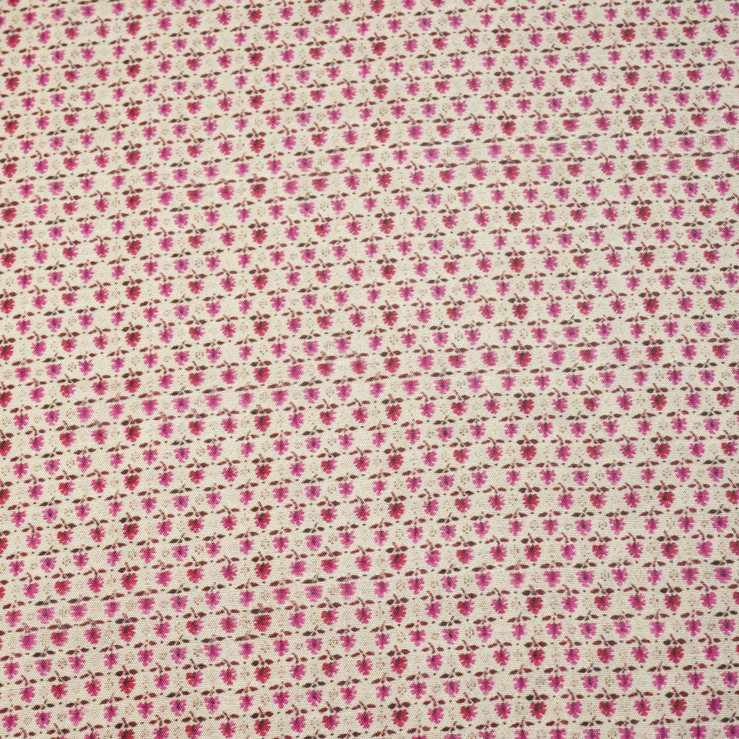 Beige N Pink Floral Print Raw Silk Fabric-SNTF-26974