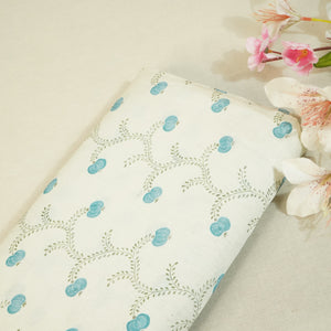 Beige Floral Print Raw Silk Fabric- SNTF-26975 - TradeUNO