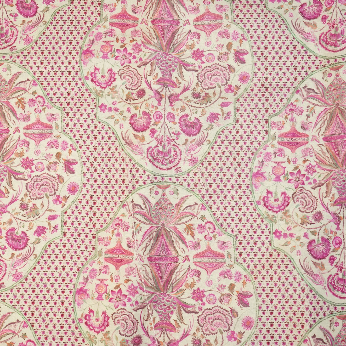 Pink Traditional Print Raw Silk Fabric-SNTF-26977