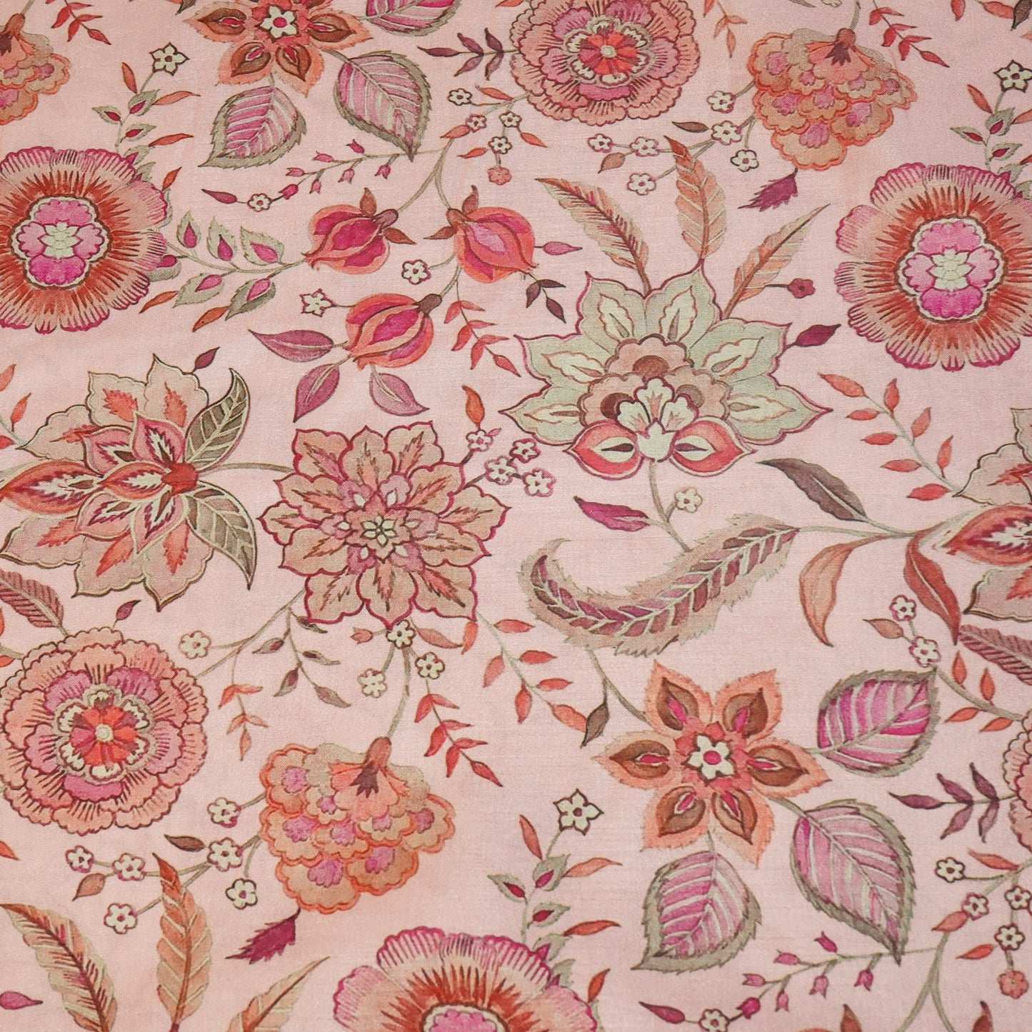 Pink Floral Raw Silk Fabric-SNTF-26978