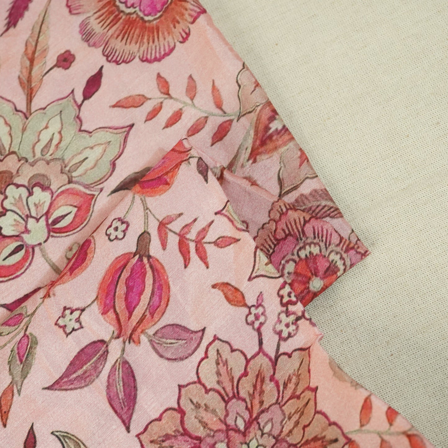 Pink Floral Raw Silk Fabric-SNTF-26978