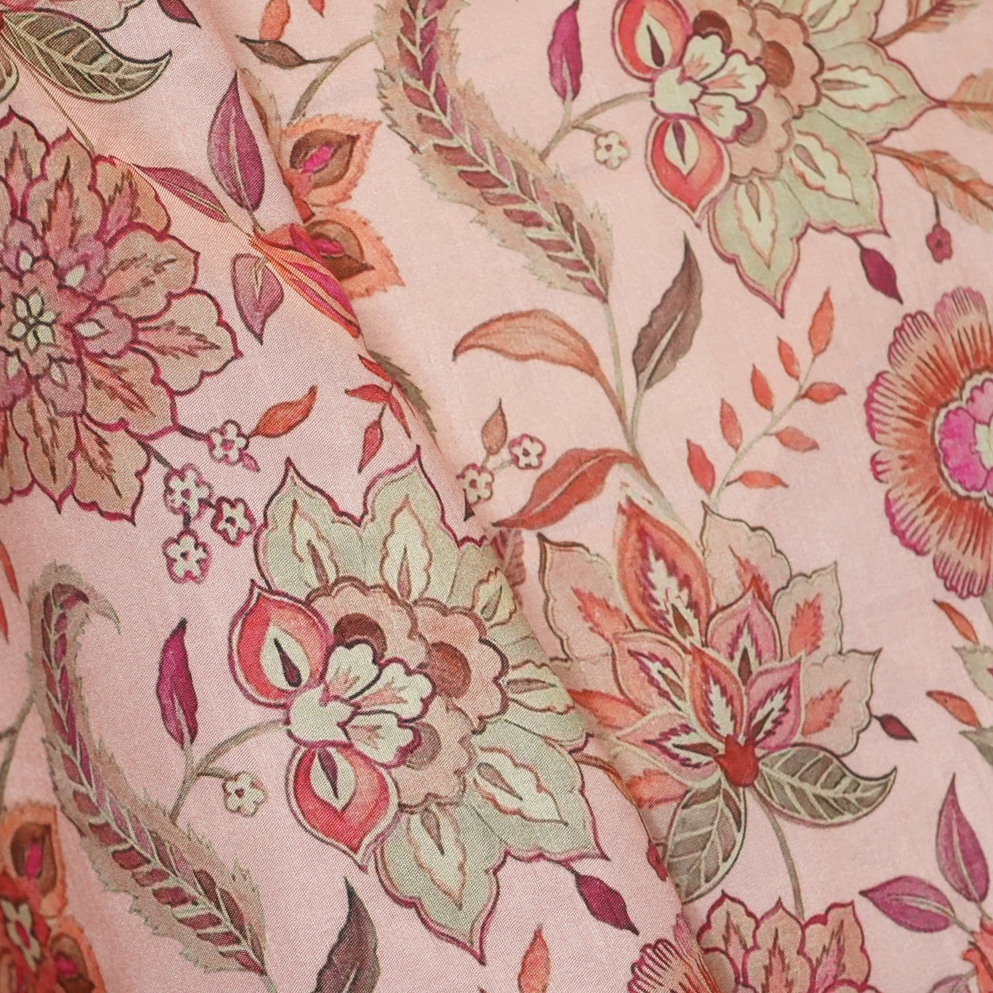Pink Floral Raw Silk Fabric-SNTF-26978