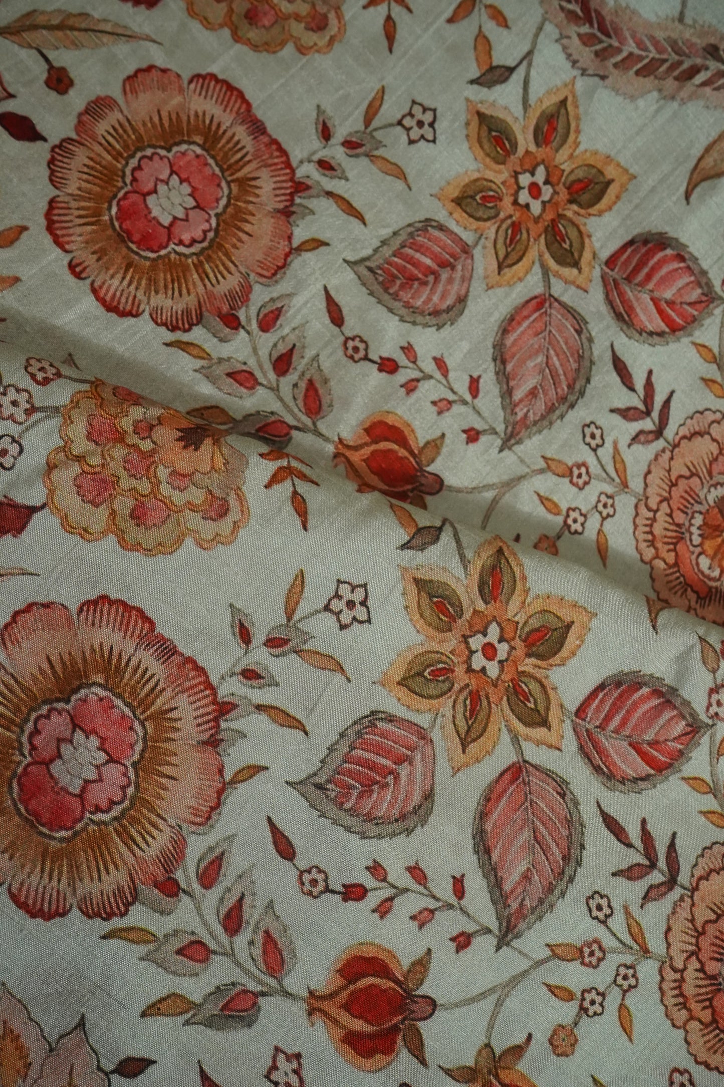 Sea Green Floral Raw Silk Fabric-SNTF-26979