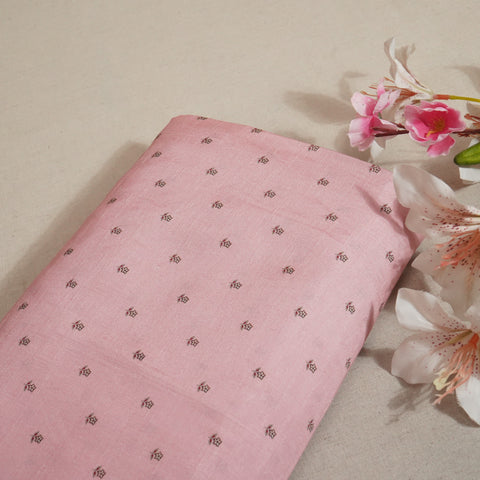 Pink Floral Raw Silk Fabric-SNTF-26980