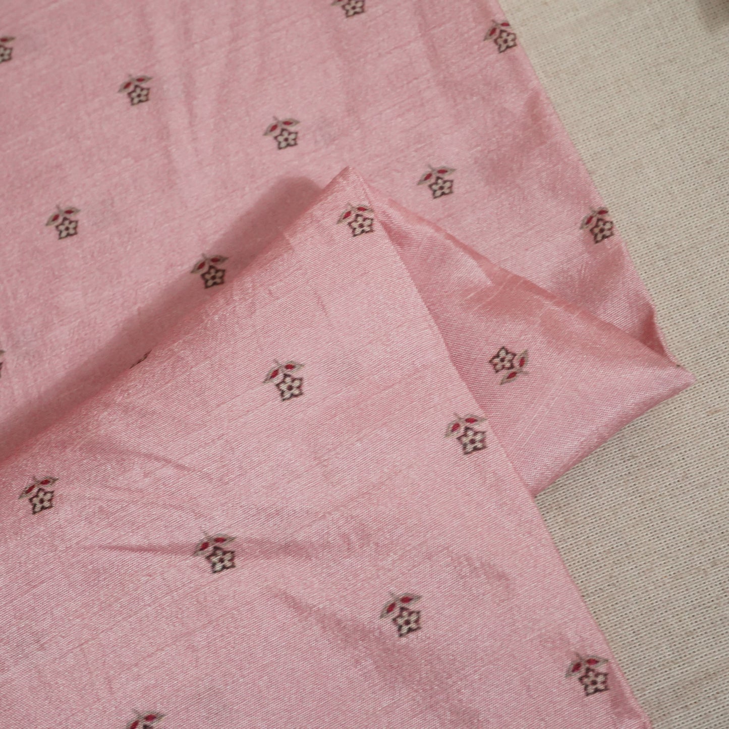 Pink Floral Raw Silk Fabric-SNTF-26980
