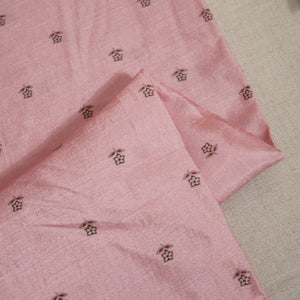 Pink Floral Raw Silk Fabric-SNTF-26980 - TradeUNO