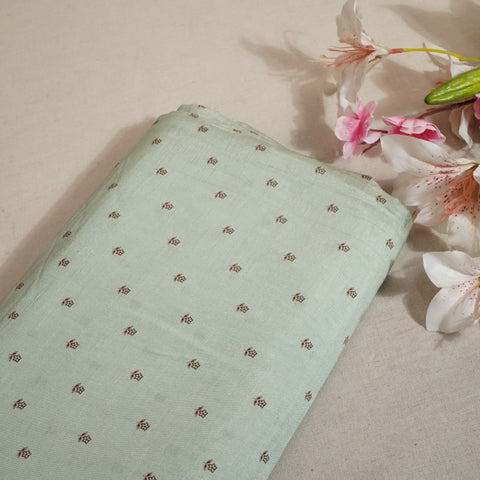 Sea Green Floral Raw Silk Fabric-SNTF-26981