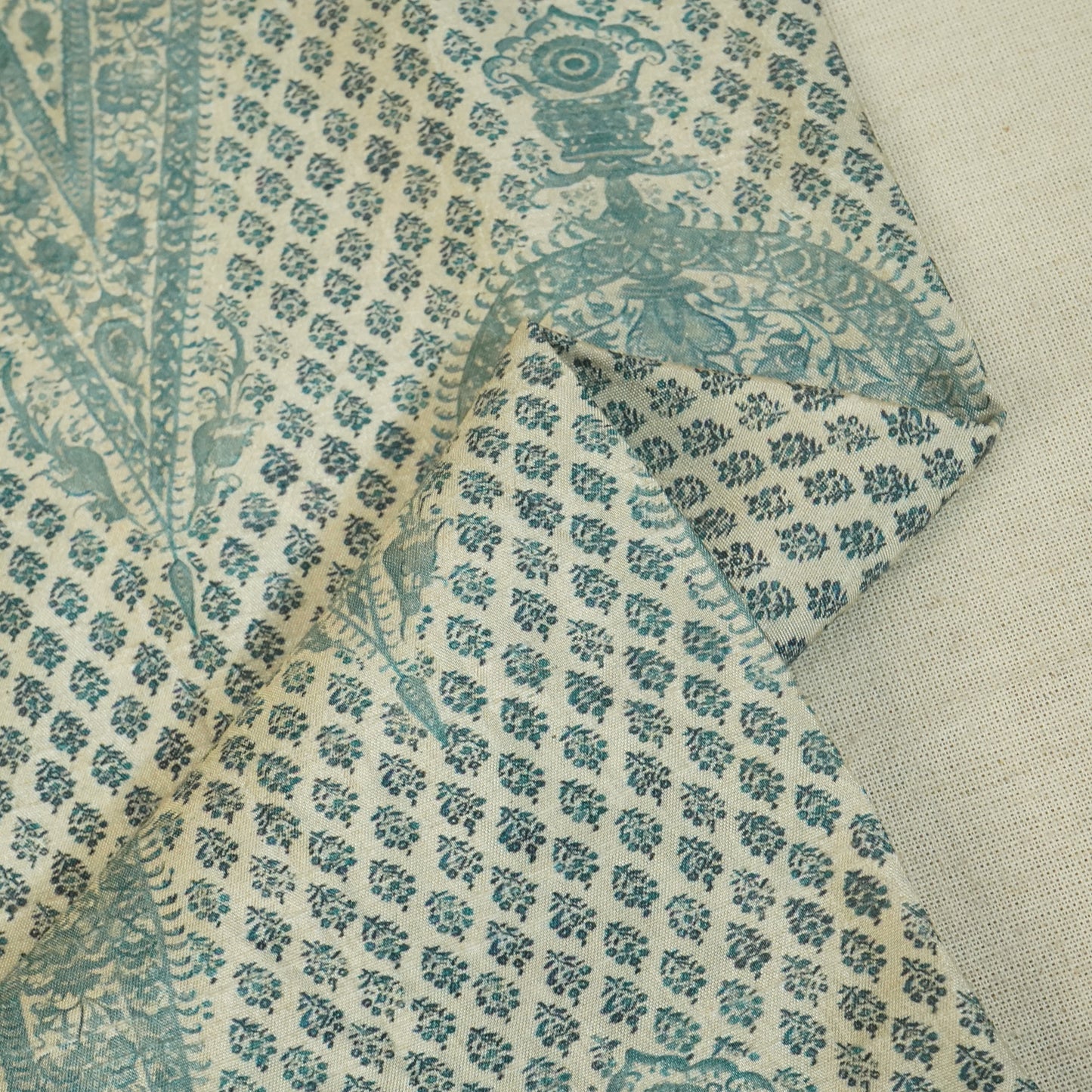 Blue Floral Raw Silk Fabric-SNTF-26982