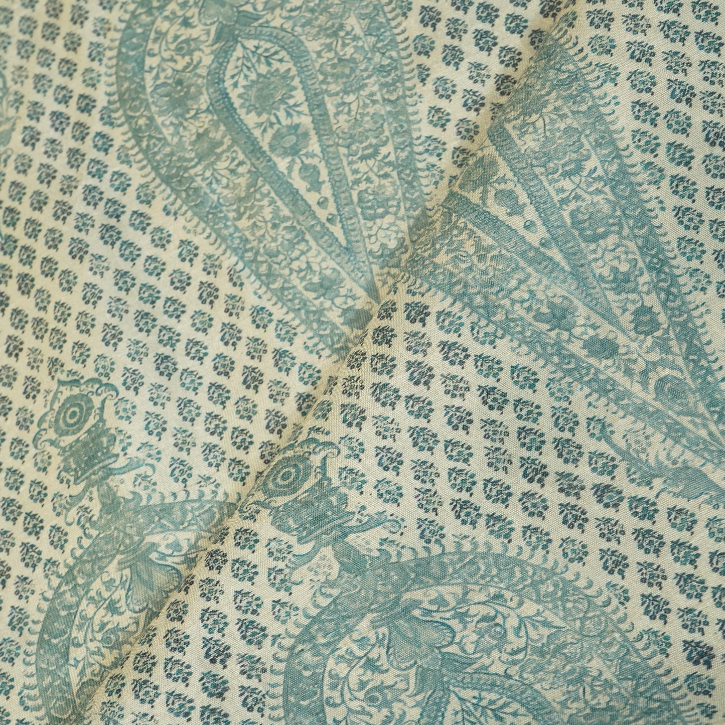 Blue Floral Raw Silk Fabric-SNTF-26982