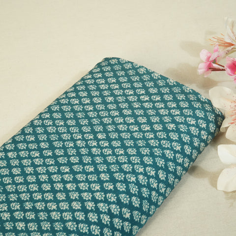 Blue Floral Raw Silk Fabric -SNTF-26983