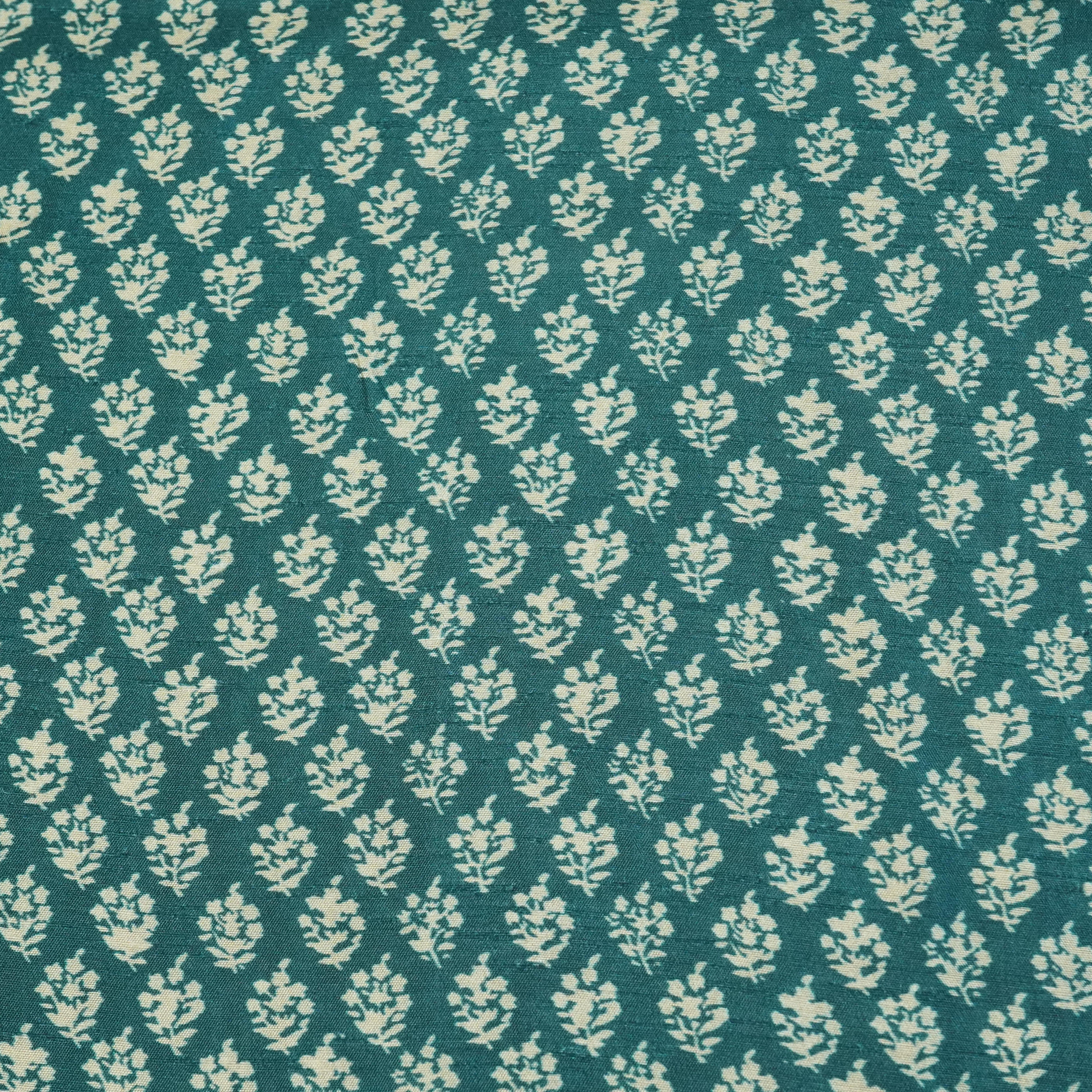 Blue Floral Raw Silk Fabric -SNTF-26983 - TradeUNO