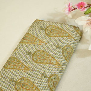 Mustard Yellow Floral Raw Silk Fabric-SNTF-26984 - TradeUNO