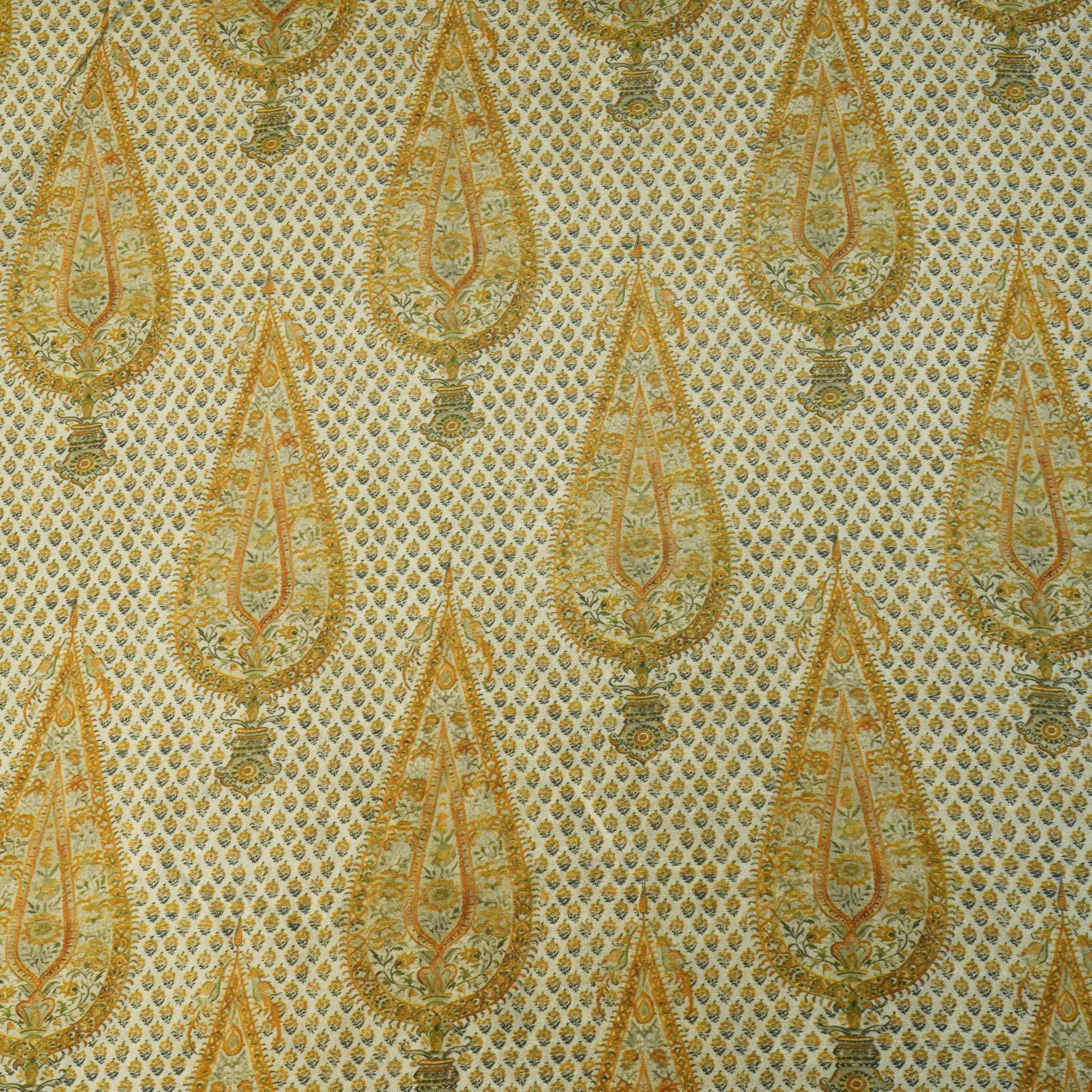 Mustard Yellow Floral Raw Silk Fabric-SNTF-26984 - TradeUNO