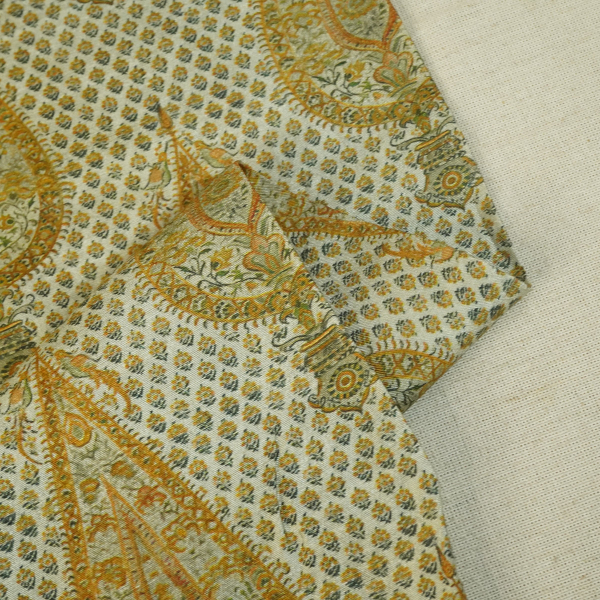 Mustard Yellow Floral Raw Silk Fabric-SNTF-26984 - TradeUNO