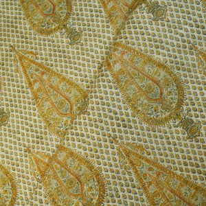 Mustard Yellow Floral Raw Silk Fabric-SNTF-26984 - TradeUNO